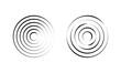 Set of circular ripple icons. Concentric circles with broken lines isolated on white background. Vortex, sonar wave, soundwave, sunburst, signal signs