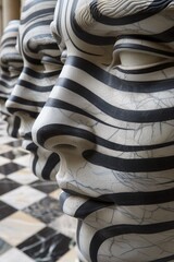 Wall Mural - A row of statues with black and white stripes on their faces, AI