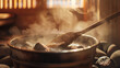 Invigorating Steam Bath Experience: Skilfully Pouring Water Over Heated Sauna Stones to Release a Refreshing Aromatic Steam