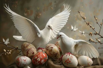 Easter art with crosses, doves. Happy easter. Easter concept