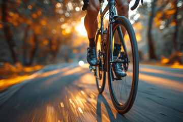 Sticker - A cyclist pedaling vigorously on a stationary bike, enhancing leg strength and cardiovascular fitness. Concept of indoor cycling. Generative Ai.