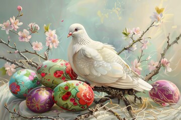 Easter art with crosses, doves. Happy easter. Easter concept