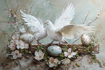 Easter art with crosses, doves. Happy easter. Easter concept