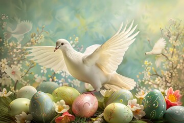 Easter art with crosses, doves. Happy easter. Easter concept