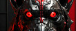 Detailed close-up of a menacing robotic head with glowing red eyes suggesting advanced technology and artificial intelligence