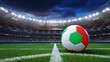 A soccer ball in the colors of the Italian flag on the stadium field, the opening of the games. Conceptual football poster, design, banner. Copy space, Euro 2024 championship