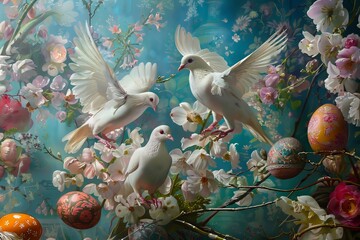 Easter art with crosses, doves. Happy easter. Easter concept