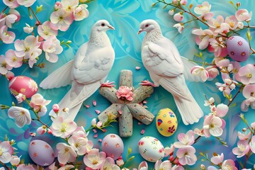 Easter art with crosses, doves. Happy easter. Easter concept