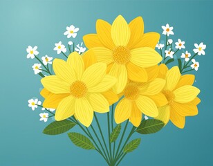 Wall Mural - Bouquet of yellow flower on pastel blue background.