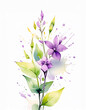 Elegant watercolor artwork of purple blooms and verdant foliage, embodying artistic vibrancy