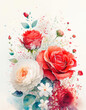 An artistic blend of roses in full bloom, set against a backdrop of colorful splashes, embodies the vibrancy of nature
