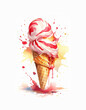 A vibrant illustration of a melting ice cream cone with red syrup, evoking a sense of summer sweetness