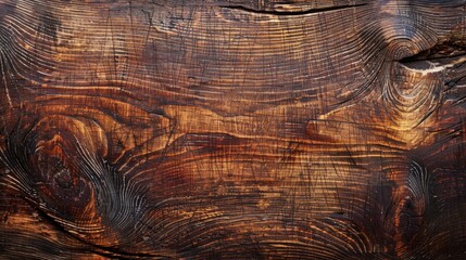 Poster - Dark brown scratched wooden cutting board with a wood texture