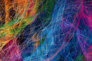 Intricate Web of Fiber Optic Cables Transmitting Data Signals pattern, texture, design, art, illustration, vector, color,
