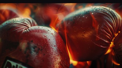 Wall Mural - close-up of boxing gloves with faint flames for encouragement