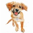 A clean watercolor painting of a cheerful puppy wagging its tail, capturing the essence of happiness, minimal watercolor style illustration isolated on white background