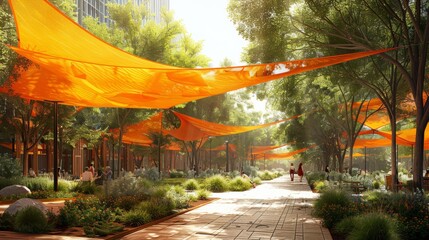 Wall Mural - Urban Shade Structures in Public Spaces: Innovative Designs for City Heatwaves