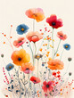 Vibrant flowers painted on a white canvas, art in full bloom