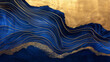 Gleaming Azure Ripples with Golden Highlights - Abstract Ocean-Inspired Wall Art for Contemporary Interior Design