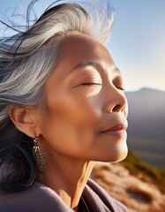 Wall Mural - portrait of a woman with hair.  In her mid-20s, a woman with a deep gaze and intricate hair art style