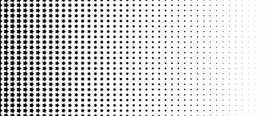 Wall Mural - Star halftone gradient texture. Vanishing stars polka dot background. Repeating gradation pattern background. Black fading comic pop art overlay backdrop. Raster effect wallpaper. Vector texture