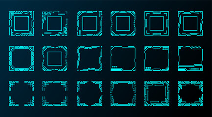 18 square frame hud future modern vector design for sci-fi game design user interface.