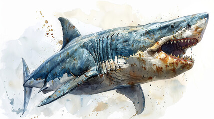 Wall Mural - illustration of megalodon painted with watercolors
