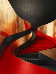 Wall Mural - Red, gold & black geometric presentation. Modern, elegant, abstract luxury background. 