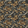 Autumnal Foliage Camouflage with Varied Fall Tree Leaves in Earthy Tones. Seamless Repeatable Background.