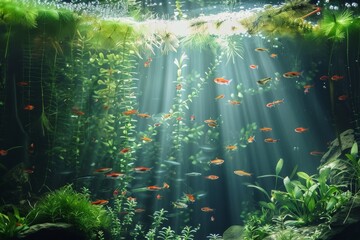 Wall Mural - Freshwater planted aquarium (aquascape) with live plants