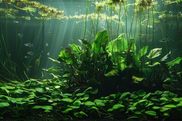 Wall Mural - Freshwater planted aquarium (aquascape) with live plants