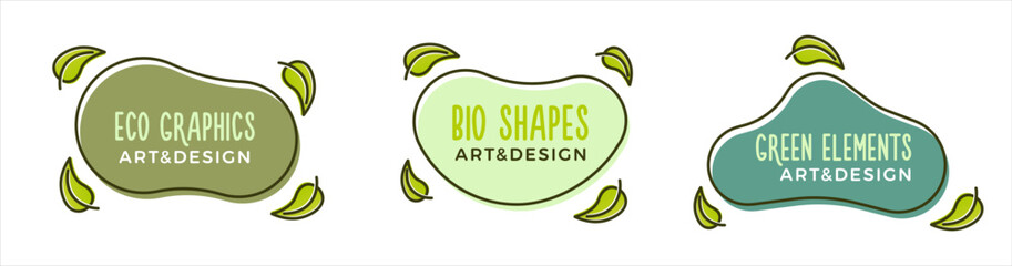 Canvas Print - set of trendy bio eco green fluid shapes. vector geometric vegan liquid form elements. modern abstra