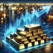 Gold Bars with Holographic Growth Arrow and City Background