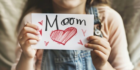 Wall Mural - little girl giving a card with a drawn letters 