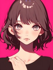 Wall Mural - anime style. Upper body of a cute girl on a simple one color background ,Generative AI 