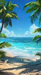 Wall Mural - Tropical beach in the Morning, Blue Water, Smooth Sunny day, Summer days in beach
