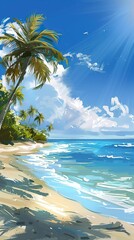 Wall Mural - Tropical beach in the Morning, Blue Water, Smooth Sunny day, Summer days in beach
