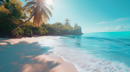 Wall Mural - Tropical beach in the Morning, Blue Water, Smooth Sunny day, Summer days in beach
