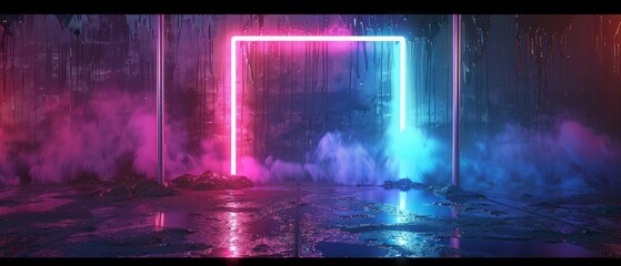 Wall Mural - Neon light with muddy ground, 3d rendering. Computer digital drawing.