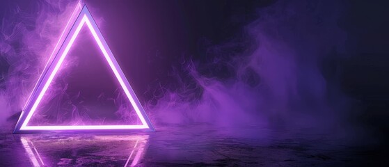 Poster - Purple neon triangle laser line with dark background, 3d rendering. Computer digital drawing.