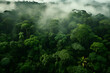 Mist enshrouds the lush canopy of the Amazon rainforest. Generative AI