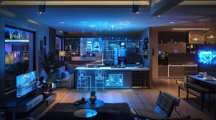 Wall Mural - concept of smart homes, highlighting connected devices and home automation systems