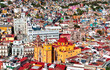 Aerial view of the old town of Guanajuato with the Basilica and the University. UNESCO world heritage in Mexico