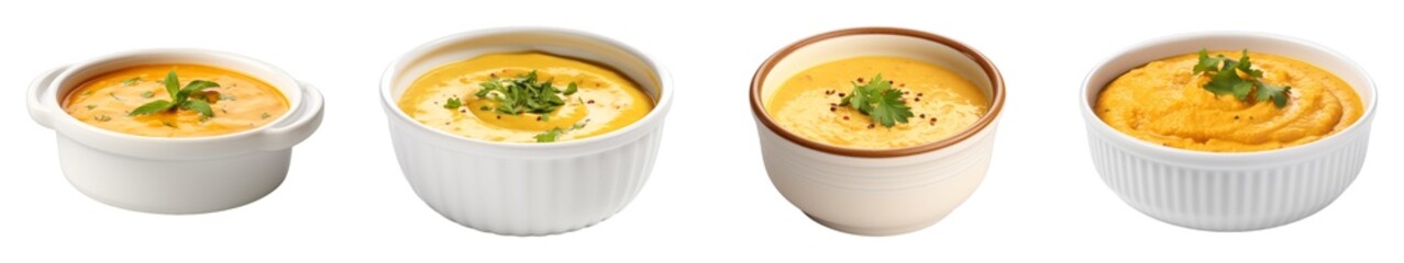 Wall Mural - Collection of Curry Dip In A Ceramic Cup isolated on transparent png background. Generative ai