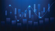 stock market price. candlestick with bar chart on blue background