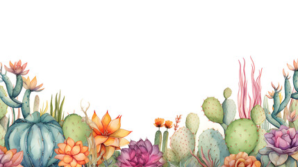 Digital watercolor cactus border plant abstract graphic poster web page PPT background