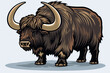 Illustration of yak with prominent horns and thick fur, capturing the essence of its majestic and robust nature