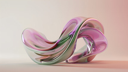 Wall Mural - Fluid Serenity, 3D Abstract Pastel Liquid Shapes on Beige Background with Copy Space