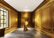 A lavish restroom adorned with gold fixtures.