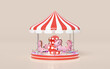 Carousel or merry go round with unicorn or horse isolated on pink background. 3d render illustration